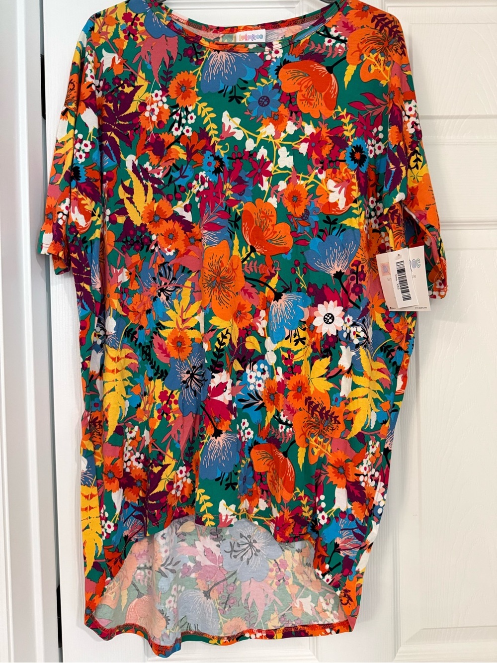 LuLaRoe Irma Floral Short Sleeve Women’s Top in Teal & Orange